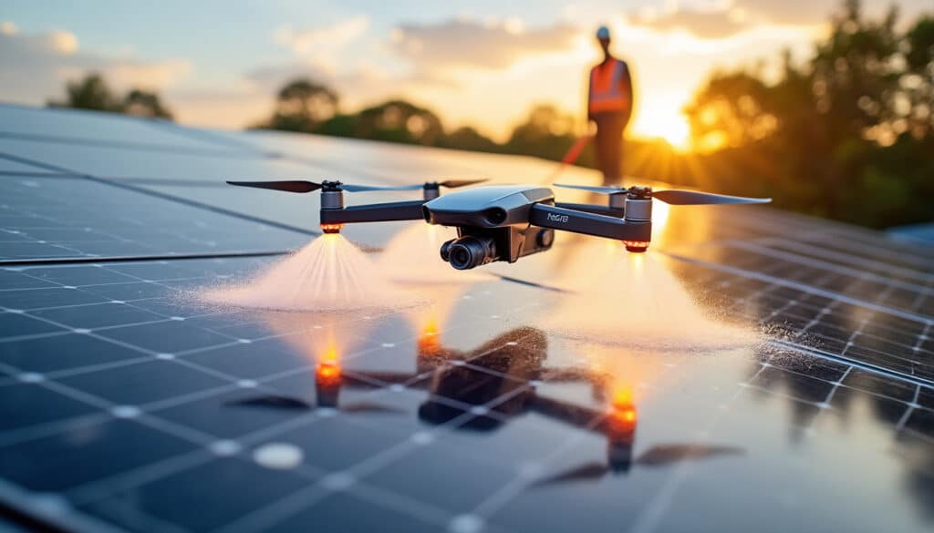 Drone nettoyage de panneaux solaires : efficacité et sécurité optimales